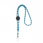 Lanyard tubular rayado sostenible de RPET con mosquetón 3cm color turquesa