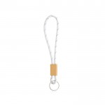 Llavero de estilo tubular de poliéster con ajuste de bambú color blanco