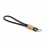 Llavero de estilo tubular de poliéster con ajuste de bambú color negro vista 1