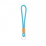 Llavero de estilo tubular de poliéster con ajuste de bambú color turquesa