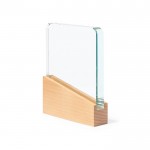 Placa de cristal con base de madera en estuche con cierre magnético color transparente
