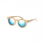 Gafas de bambú con lentes efecto espejo en bolsa con cierre de cordón color madera primera vista