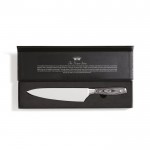 Cuchillo de chef de acero alemán de fácil agarre color plateado vista con caja