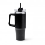 Botella térmica de acero inoxidable reciclado con pajita 870ml color negro segunda vista