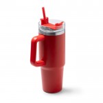 Botella térmica de acero inoxidable reciclado con pajita 870ml color rojo primera vista de uso