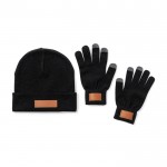 Set de gorro y guantes con dedos táctiles color negro primera vista