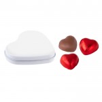 Lata en forma de corazón con 3 chocolates y tapa personalizable color blanco segunda vista