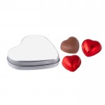 Lata en forma de corazón con 3 chocolates y tapa personalizable color plateado segunda vista