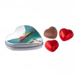 Lata en forma de corazón con 3 chocolates y tapa personalizable color plateado