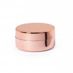 Bálsamo labial en tarrito con tapa y aroma a vainilla con SPF15 color rosa vista con logo