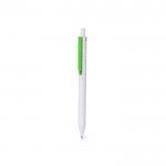 Bolígrafo de plástico reciclado con pulsador a color y tinta azul color verde vista con logo