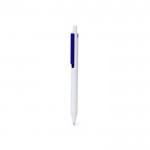Bolígrafo de plástico reciclado con pulsador a color y tinta azul color azul vista con logo