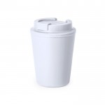 Vaso takeaway de plástico reciclado de doble pared de 300ml color blanco vista con logo