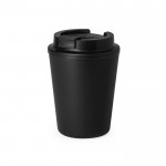 Vaso takeaway de plástico reciclado de doble pared de 300ml color negro vista con logo