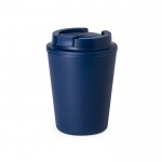 Vaso takeaway de plástico reciclado de doble pared de 300ml color azul marino vista con logo