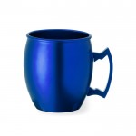 Taza de aluminio con asa geometrica con capacidad de 540ml color azul vista con logo