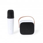 Set karaoke con altavoz 5W y micrófono con conexión Bluetooth color blanco vista con logo