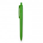 Bolígrafo de plástico reciclado pulsador y tinta azul color verde vista con logo