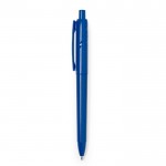 Bolígrafo de plástico reciclado pulsador y tinta azul color azul vista con logo