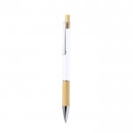 Bolígrafo de aluminio con pulsador y detalle de bambú tinta azul color blanco primera vista