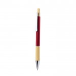 Bolígrafo de aluminio con pulsador y detalle de bambú tinta azul color rojo primera vista