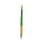 Bolígrafo de aluminio con pulsador y detalle de bambú tinta azul color verde primera vista