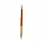 Bolígrafo de aluminio con pulsador y detalle de bambú tinta azul color naranja primera vista