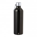 Botella de aluminio reciclado con acabado mate y mosquetón 800ml color negro primera vista