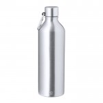 Botella de aluminio reciclado con acabado mate y mosquetón 800ml color plateado primera vista