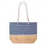 Bolsa para la playa de algodón a rayas y base de yute 450g/m2 color azul marino primera vista