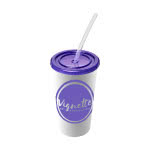 Vaso con pajita impresión 360º color violeta con logo