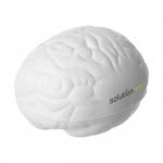 Pelota antiestrés con forma de cerebro color blanco con logo