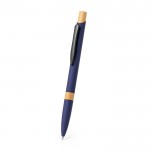 Bolígrafo pulsador de aluminio con detalle de bambú y tinta azul segunda vista