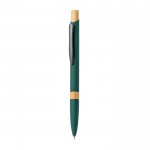 Bolígrafo pulsador de aluminio con detalle de bambú y tinta azul color verde primera vista