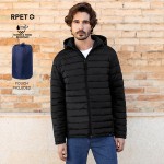 Chaqueta de 100% RPET resistente al agua con capucha ajustable color negro