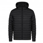 Chaqueta de 100% RPET resistente al agua con capucha ajustable color negro primera vista