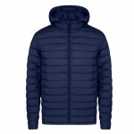 Chaqueta de 100% RPET resistente al agua con capucha ajustable color azul marino primera vista