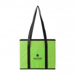 Organizador plegable con base de cartón con asas cortas y largas color verde claro tercera vista