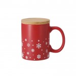 Taza de cerámica con diseño de copos de nieve y tapa de bambú 300ml segunda vista