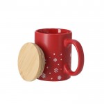 Taza de cerámica con diseño de copos de nieve y tapa de bambú 300ml tercera vista