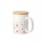 Taza de cerámica con diseño de copos de nieve y tapa de bambú 300ml color blanco primera vista