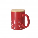Taza de cerámica con diseño de copos de nieve y tapa de bambú 300ml color rojo primera vista
