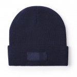 Gorro elástico para niños con dobladillo y etiqueta frontal para marcaje color azul marino primera vista