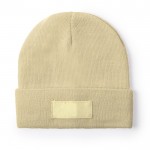 Gorro elástico para niños con dobladillo y etiqueta frontal para marcaje color natural primera vista