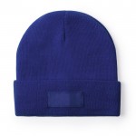 Gorro elástico para niños con dobladillo y etiqueta frontal para marcaje color azul primera vista