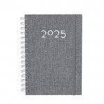 Agenda de anillas de RPET con vista diaria en inglés y español A5 color gris primera vista