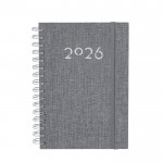 Agenda de anillas de RPET con vista diaria en inglés y español A5 color gris primera vista