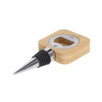 Tapón para botellas de madera en forma de circulo con abridor incluido segunda vista