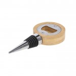 Tapón para botellas de madera en forma de circulo con abridor incluido tercera vista