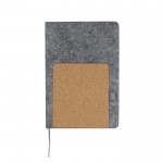 Libreta de fieltro con bolsillo frontal de corcho y hojas a rayas A5 color gris primera vista